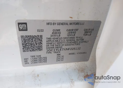 2022 Chevrolet Silverado 2500Hd 4Wd Long Bed Wt z USA, uszkodzony, nr VIN 1GC1YLE7XNF225132